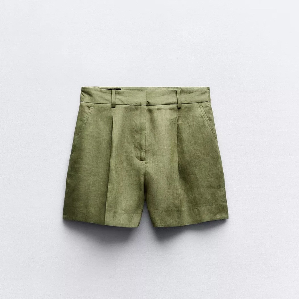 Zara High Rise Linen Blend Shorts NWT